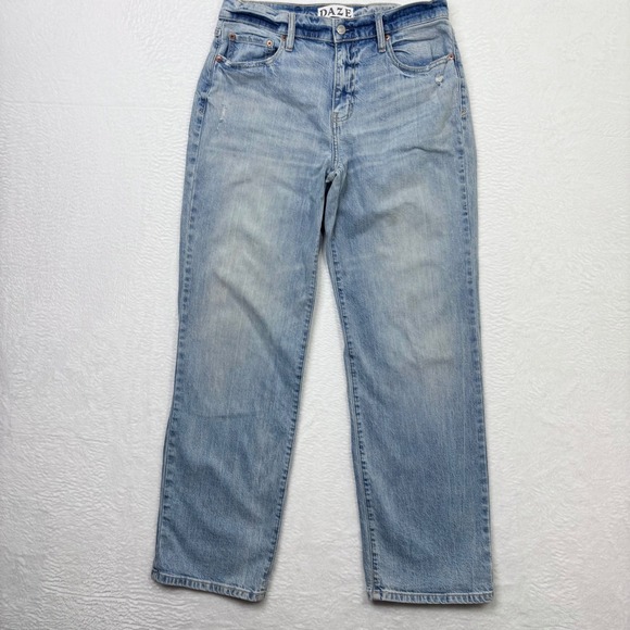 DAZE Denim Jeans 28 W Light Wash Distressed Straight Leg Casual Mom High Waist - Picture 1 of 7